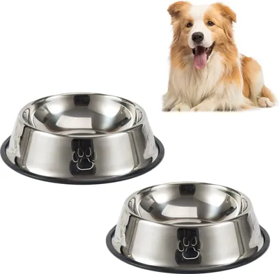 Immagine prodotto di Set di 2 ciotole per cibo e acqua per cani - Ciotola in acciaio inox antiscivolo per cani di taglia media - 580 ml