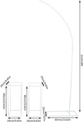 Obrázok produktu pre Súprava svadobného pozadia – oblúk + 2 stĺpy, 3-dielna – oceľ – výška oblúka 2 m – stĺpy 24×24×60 cm – nosnosť 10 kg/diel – biela
