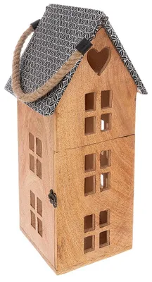 Obrázek produktu pro Orion | Lucerna - 22x48 cm - Ruční výroba - Mangové dřevo - Velký dřevěny lampion domeček na LED