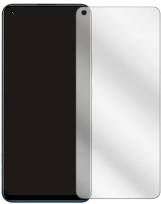 A smartphone screen protector is shown next to a smartphone.