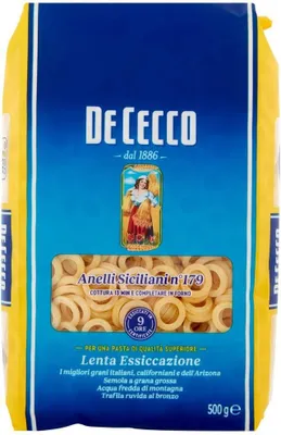 Produktbild von 24x Pasta De Cecco 100% Italienisch Anelli Siciliani n. 179 Nudeln 500g + Italian Gourmet Polpa 400g
