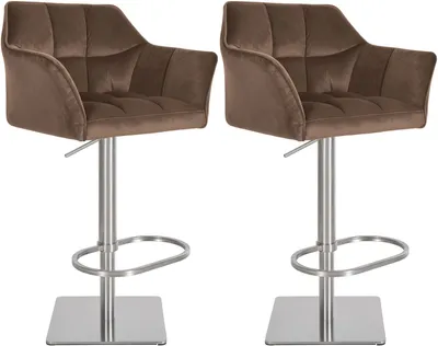 Produktbild von CLP 2er Set Barhocker Damaso Samtbezug drehbar und stufenlos höhenverstellbar braun Material Gestell Edelstahl