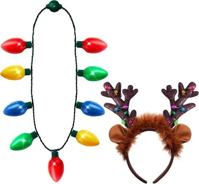 Productafbeelding van Unyqoos® Verlichte kerstset – verlichte kerstverlichting (9 lichtbolletjes, 4 kleuren, 6 modi) + rendierhoofdband