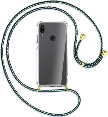 Produktbild von Handykette Backcover-Schutzhülle mit Band (Metall goldfarben) für Xiaomi Redmi Note 7 (Pro) - grün/blau/weiß