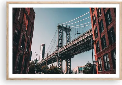 Produktbild von Gerahmtes Poster - Rahmen in heller Eiche - Manhattan Brücke Brücke - 91,5x61 cm - Wand Bild - Wanddeko - Wandbilder - Kunstposter - Wandposter - Bilderrahmen - Bilder - Kunstdruck - P2NAA91x61-4675