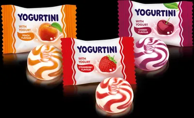 Obrázok produktu pre ROSHEN Yogurtini tvrdé karamelky 1 kg ovocné jogurtové cukrovinky mix broskyňa čerešňa jahoda