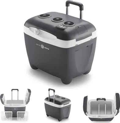 Produktbild von PEME VITAL 50 Liter elektrische Kühlbox zum Kühlen und Warmhalten, 12/230V mobiler Kühlschrank, Teleskopgriff und Räder, für Camping, Dark Sky