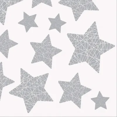 Produktbild von Servietten Papier 33x33cm mit Sternen Motiv 20 Stück Weiß / Silber