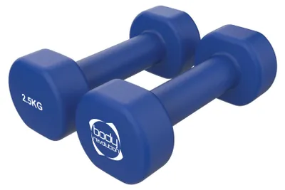 Produktbild von Hanteln Set 2 x 2,5 kg Neopren, rutschfest und mit flacher Anti-Roll-Unterseite