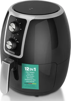 Produktbild von HEINRICHS HFR 8211 Heißluftfritteuse Airfryer mit einstellbarem Thermostat, Temperatureinstellung von 80°C-200°C 1500W Heißluft Fritteuse Ohne ÖL Fritteuse Luftfritteuse Timerfunktion 3.7L,Regler