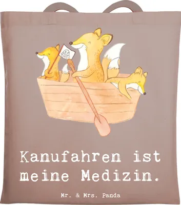 Produktbild von Mr. & Mrs. Panda Einkaufstasche Fuchs Kanufahren - Braun Pastell - Geschenk, Schultasche, Kanu Schule, Laptoptasche, Paddeltour, Jutebeutel, dokumententasche, fahren