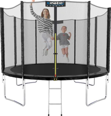 Produktbild von KINETIC SPORTS Trampolin Outdoor SALTO Ø 183/244/305/366/400/430/490 cm - Kindertrampolin Set mit Leiter, Netz, Randpolster, bis zu 160kg