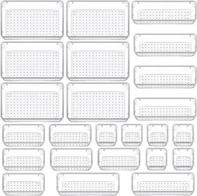 Image de Ibenzoa® : Coffret de 28 boîtes de rangement – Conteneurs en plastique transparent avec surface intérieure antidérapante, 4 tailles (petite à extra large) pour placards et tiroirs