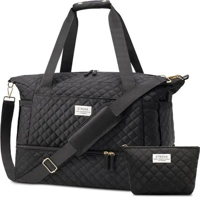 Immagine prodotto di Borsa da donna, borsa da viaggio, borsa sportiva con scomparto per scarpe e scomparto per il nuoto, borsa da viaggio per lo sport e lo yoga, borsa da viaggio per il weekend, borsa sportiva, media, nera