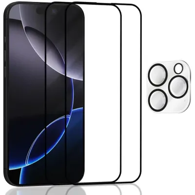 Produktbild von 2-Pack iPhone 16 Pro Displayschutzfolie & 1-Pack Kameraschutz - Gehärtetes Glas 9H - Super Qualität 3D