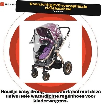 Produktbild von Universaler Regenschutz – PVC, transparent – mit Reißverschlussfenster – zusammenfaltbar – geeignet für Kinderwagen – Schutz vor Regen/Wind/Schnee – Kinderwagenüberzug