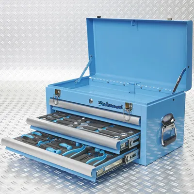 Productafbeelding van Gereedschapskist drie lades - 2 lades gevuld - blauw