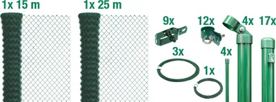Produktbild von Alberts Maschendrahtzaun, Höhe 80 cm, Länge 40 m, Zaun-Komplettset zum Einbetonieren, grün,  Maschenweite 60 x 60 mm