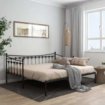 Produktbild von The Living Store Ausziehsofa Bettgestell Schwarz Metall 90x200 cm