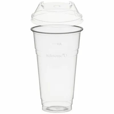Produktbild von 50x Trinkbecher 500ml + Domdeckel mit C-Loch stapelbar aus Biokunststoff