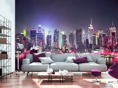 Produktbild von Vlies Fototapete 400x280 cm Tapeten Wandtapete XXL New York City Stadt Manhattan Nacht Panorama Hochhaus d-C-0012-a-c