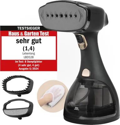 Produktbild von LEBENLANG Steamer Dampfglätter 1500W, 300ml Tank, , inkl. Bügelhandschuh & Aufsätze, Dampfbügeleisen für Kleidung, Gardinen & Hemden