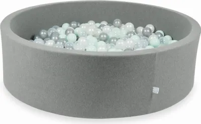 Produktbild von Dry Grey Pool 130x40 mit 700 Bällen: Transparent, Perlmutt, Silber, Hellmint