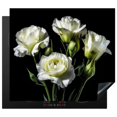 Produktbild von KitchenYeah© Herdabdeckplatte Blumen - Rosen - Weiß - Botanisch - Schwarz , 59x52cm, Küche Deko, Glaskeramikkochfeld Herdabdeckung, Abdeckplatte fùr Kochfeld