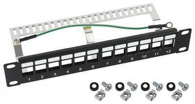 STP Keystone-Patchpanel für 10 Zoll Serverschränke von HMF mit 12 Ports RJ45 in Schwarz