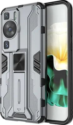 Produktbild von Huawei P60 Hülle, Dual Layer PC TPU Bumper Stoßfest Ständer Schutzhülle für Huawei P60 / P60 Pro Grau