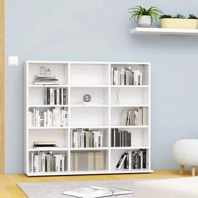Produktbild von CD-Regal mit 15 offenen Fächern, Weiß, 102 x 16 x 89,5 cm, Spanplatte
