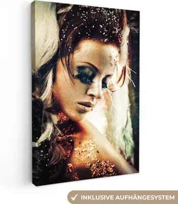 Produktbild von OneMillionCanvasses® - Leinwandbilder - 90x140 cm, Frau - Gold - Make-up, Wandbilder Kunstdruck Wanddekoration - Wandschmucke - Schlafzimmer