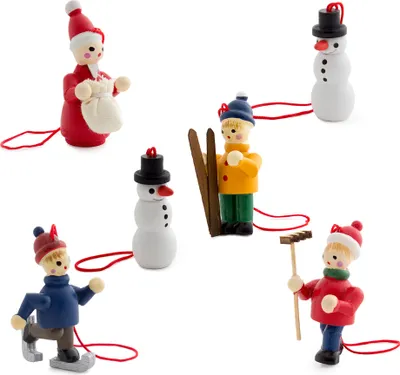 Productafbeelding van BRUBAKER Set van 6 kerstornamenten "Witte Kerst" - Natuurlijke houten kerstversiering, met de hand beschilderd, voor de kerstboom - Exclusief design, gemaakt in Duitsland