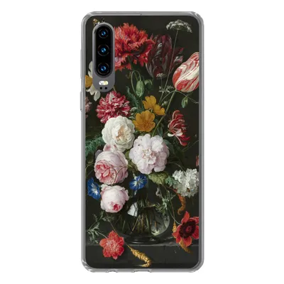Produktbild von MuchoWow® Handyhülle Schutzhülle Hülle für Huawei P30 Stilleben mit Blumen in einer Glasvase - Gemälde von Jan Davidsz. de Heem Silikon Softcase Handy Hülle - Kartenbesitzer