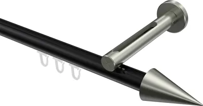 Produktbild von Interdeco Innenlaufstange / Gardinenstange mit Innenlauf Schwarz / Edelstahl-Optik, Typ Siteno Savio (Kegel), 20 mm Ø 1-läufig, 520 cm