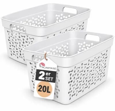 Produktbild von Plastard Wäschekorb 2er Set 20 Liter Weiß aus Kunststoff mit Griffen