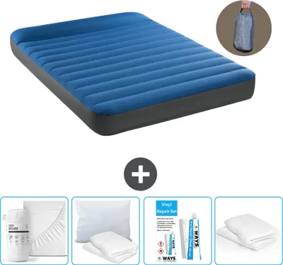 Produktbild von Intex Airbed - Doppelbett - 137 x 191 x 22 cm - Blau - Inklusive Pumpe - Spannbettuch - Küssen - Reperaturset en Kissenschutz
