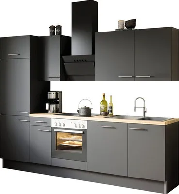 Produktbild von Optifit Küchenzeile ohne Geräte Ingvar420 270 cm anthrazit matt zerlegt Variante reversibel KCIN 2708OE-8+