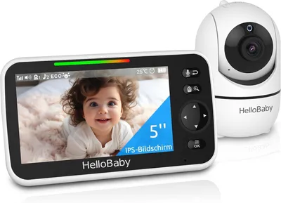 Produktbild von HelloBaby Babyphone mit Kamera, 3500 mAh 5 Zoll Bildschirm, Kabelgebundene Kamera, 355° Schwenken-120° Neige-Zoomen, Babyfone ohne WLAN, 2 Wege Audio