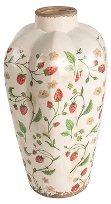 Produktbild von Clayre & Eef Vase Ø 21x35 cm Beige Rot Keramik Erdbeeren