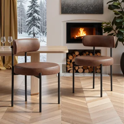 Produktbild von Hawthyhome  Esszimmerstühle(2St) Kunstleder Runde Boucle Stühle Polsterstuhl mit Metallgestell, braun