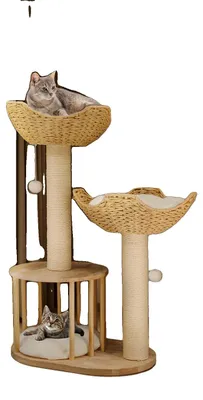 Imagen del producto de Kratzbaum de varios niveles, torre de actividades, poste rascador, madera natural