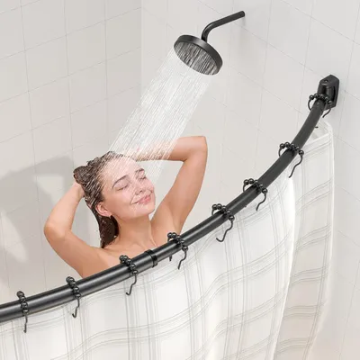 Imagen del producto de Barra para cortina de ducha de acero inoxidable con 18 anillas, extensible de 140 a 200 cm