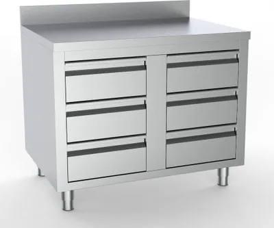Produktbild von CHEFGASTRO 700 Arbeitstisch Edelstahl mit 6 Schubladen mit Aufkantung 1000 BxTxH 1000x700x850 mm