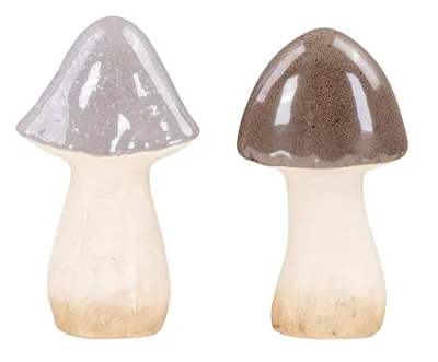 Produktbild von Deko Porzellan Pilz 2er Set Grau Taupe Tischdeko Herbst Herbstdeko Dekofigur Pilzfigur Pilzset Herbst Herbstdeko Wohndeko Deko Regaldeko