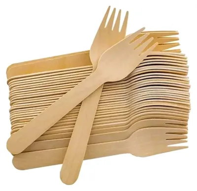 Produktbild von Set aus 100 Holzgabeln - Einweg-Holzbesteck, umweltfreundliche, biologisch abbaubare Utensilien für Party, Geburtstag, Camping, Picknick - 15,6 cm