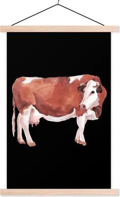 Produktbild von MuchoWow® Textilposter Kuh - Tiere - Braun - Schwarz 60x90 cm mit holzfarbenen Rahmen - Textil