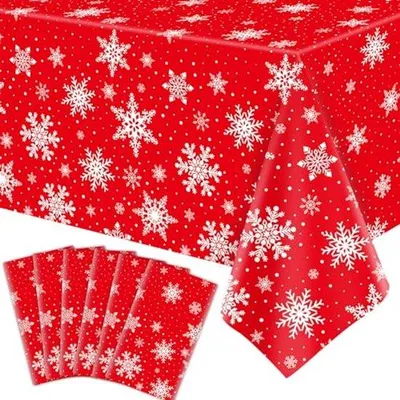 Produktbild von Ultiluxe Tischdecke - Weihnachtssterne - Tischdekoration - Schneeflocken - Wasserabweisend - 130 x 220 cm - Rot/Weiß