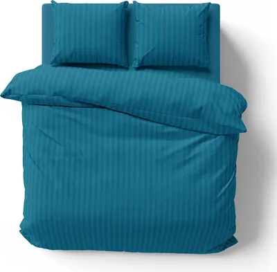 Produktbild von 3 teilige Bettwäsche 200x200 cm Mikrofaser Premium Damast Gestreift Bettbezug Garnitur Set, Petrol