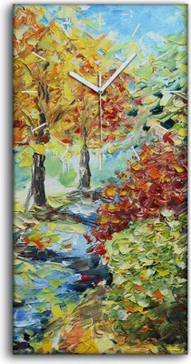 Produktbild von Leinwand Uhr Küche Wohnzimmer Bild 30x60 Wald mit gelben Blättern Herbstbäume - weiße Hände